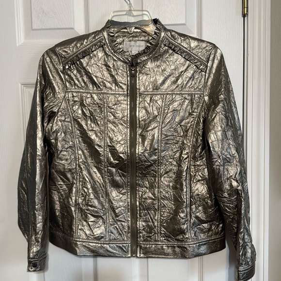 erin london Jackets & Blazers - Erin London Metal Works Metallic Bomber Jacket Pewter/Silver Women’s Size Medium